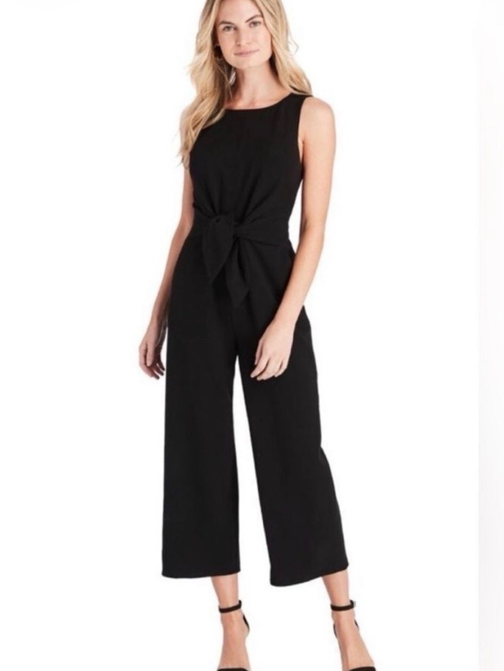 Vineyard Vines Black Sleeveless Tie-Waist Wide-Leg Jumpsuit